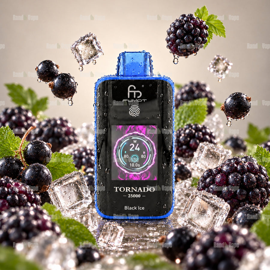 RandM Tornado 25000 Black Ice Einweg Vape mit 25000 Zügen und Farbdisplay