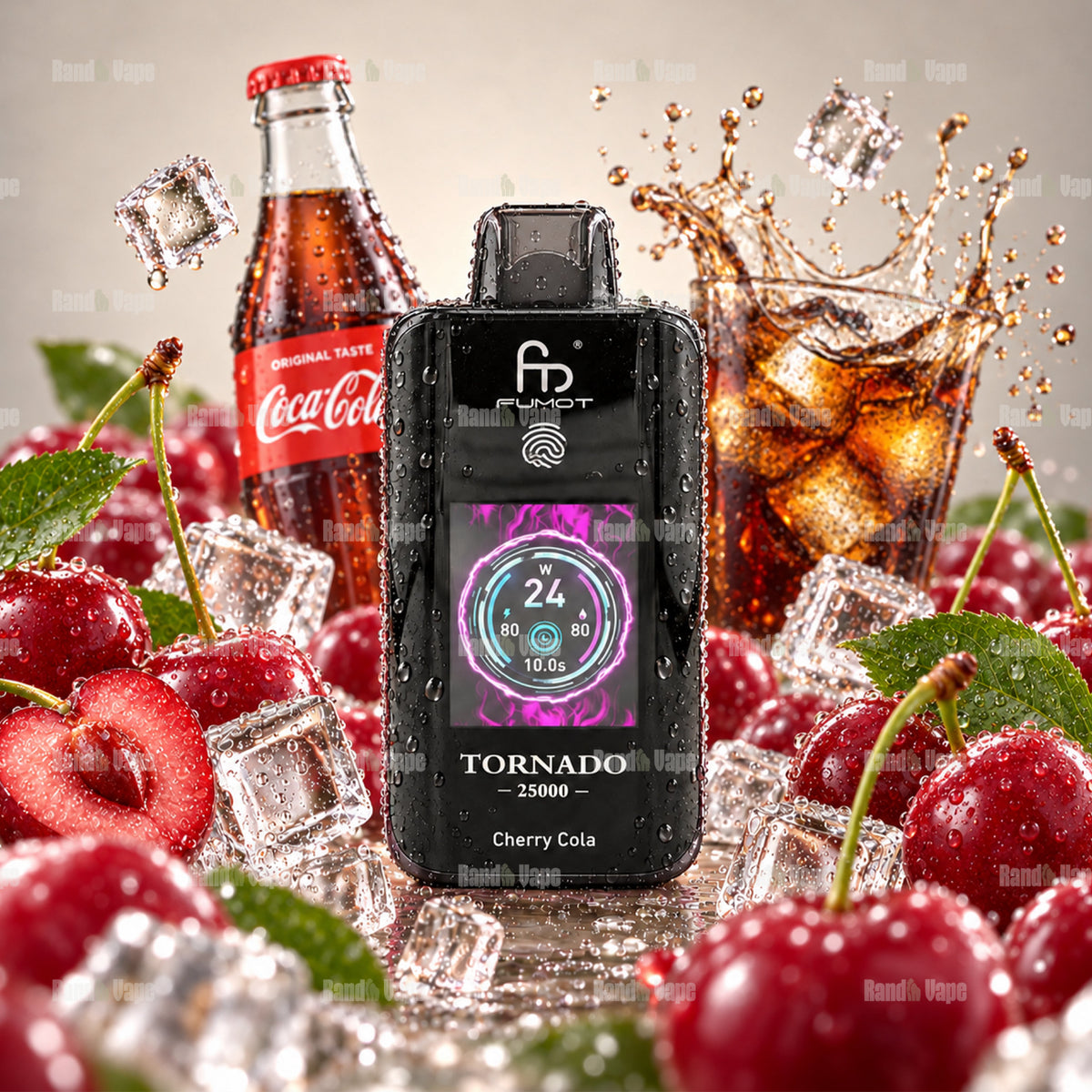 RandM Tornado 25000 Cherry Cola Einweg Vape mit 25000 Zügen und Farbdisplay