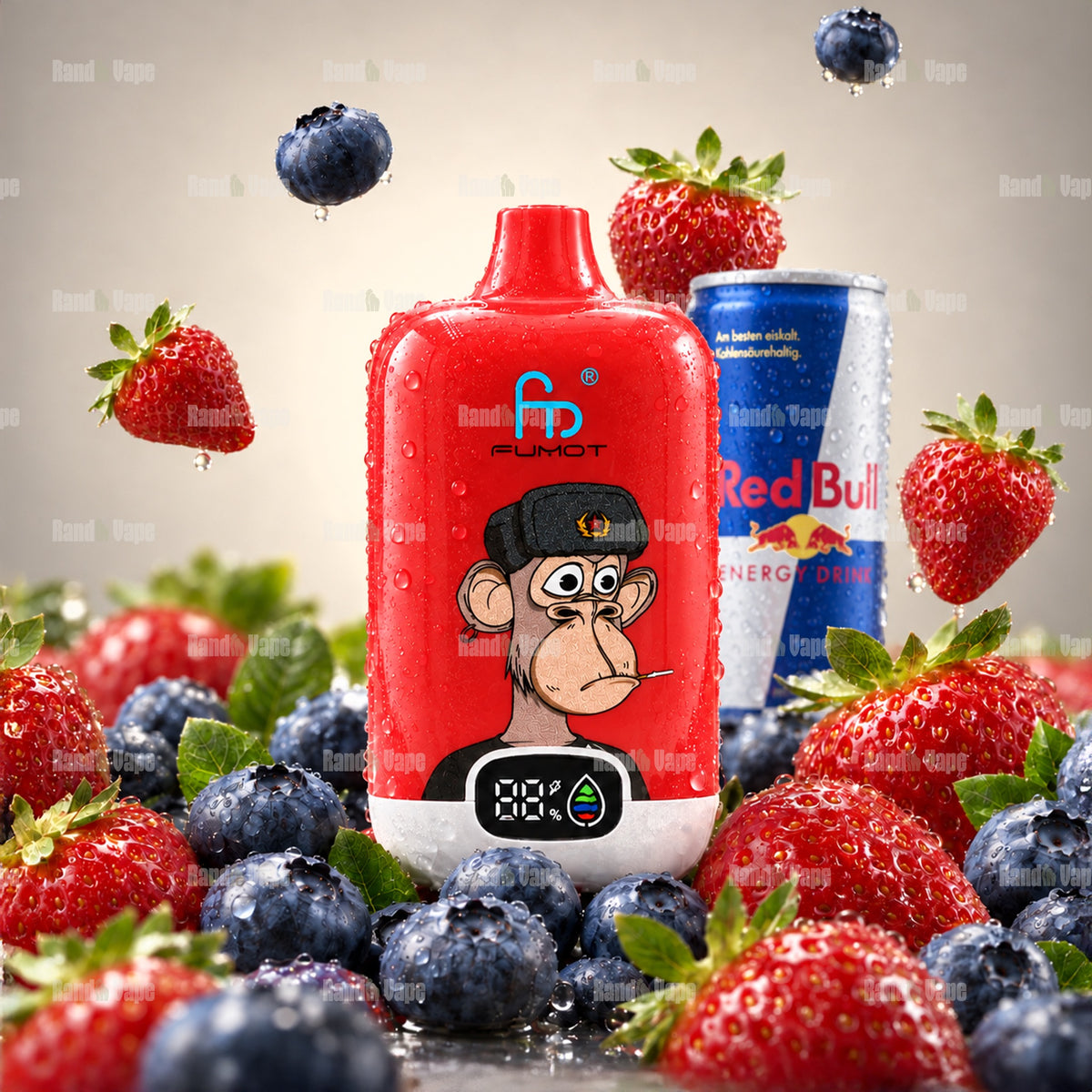 Fumot Digital Box 12000 Strawberry Red Bull Einweg Vape mit 12000 Zügen und Display