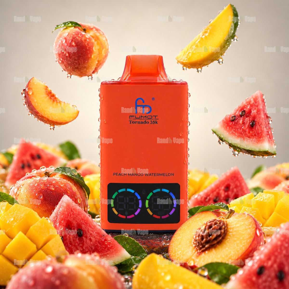 Fumot Tornado 35K Peach Mango Watermelon Einweg Vape mit 35000 Zügen und Display